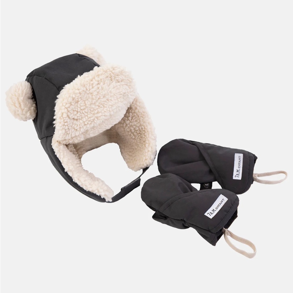 7am CUB SET - BENJI SHERPA | HAT & MITTENS BNIB size 6-12m